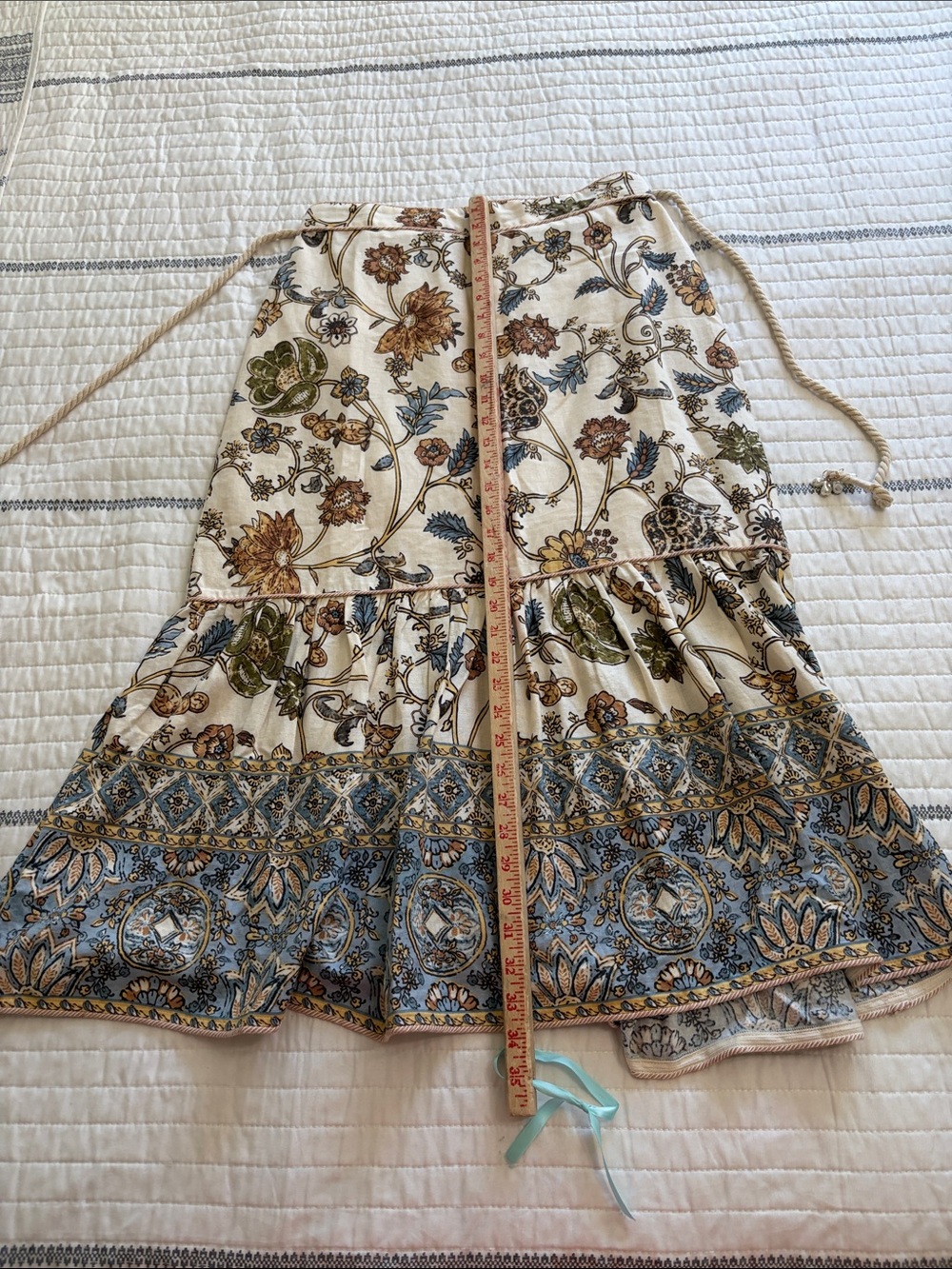 Calypso- Floral Tiered Maxi Skirt in Cream with Blue and Brown Accents - Picture 10 of 12